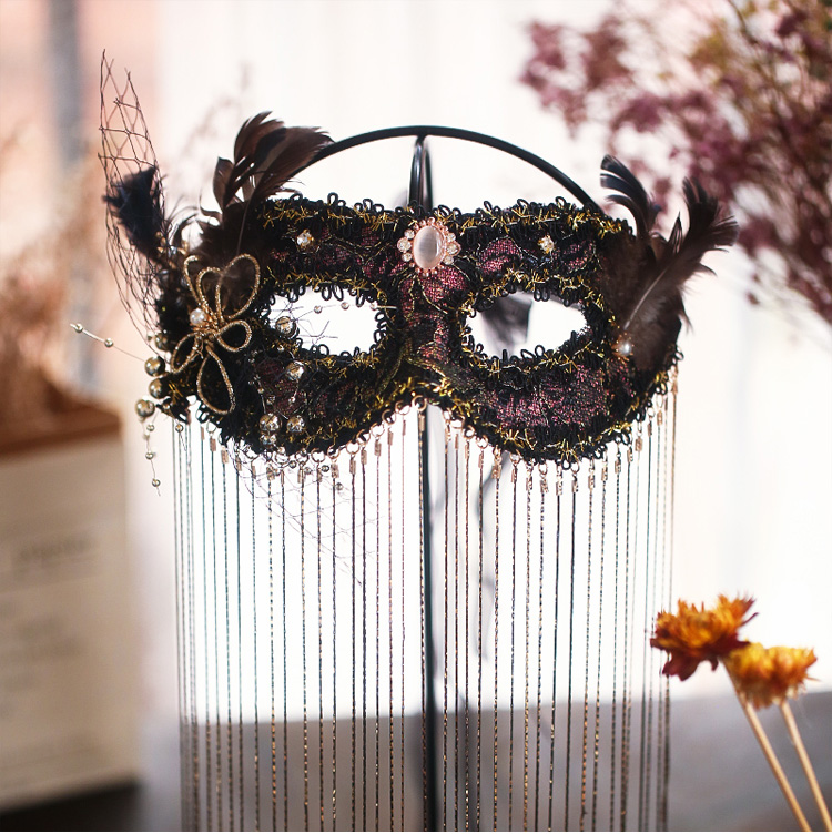 先赞派对黑金色长流苏面具超酷复古时尚潮流羽毛派对舞会生日聚会写真