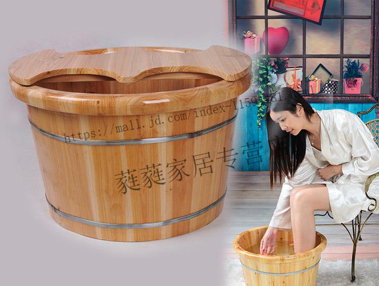 木质泡脚木桶情侣子款双人桶足浴两人洗脚加大厚蒸脚足疗木盆 双人桶