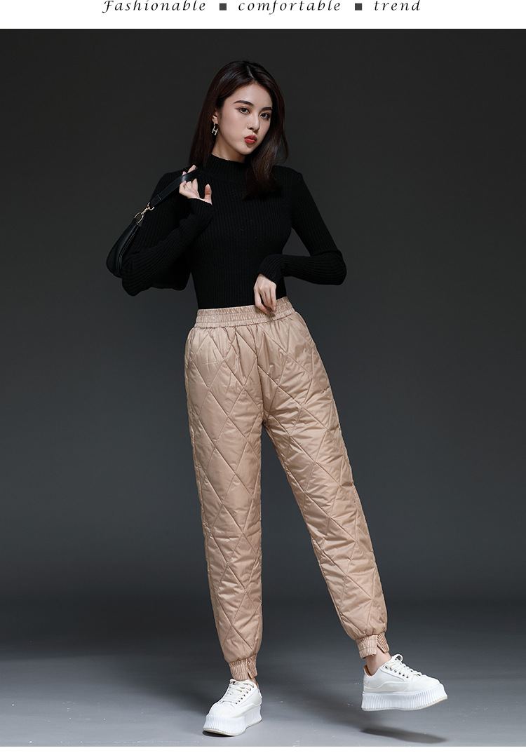 品彩pincai棉裤女外穿2021冬季新款加厚保暖裤显瘦束脚裤高腰宽松休闲