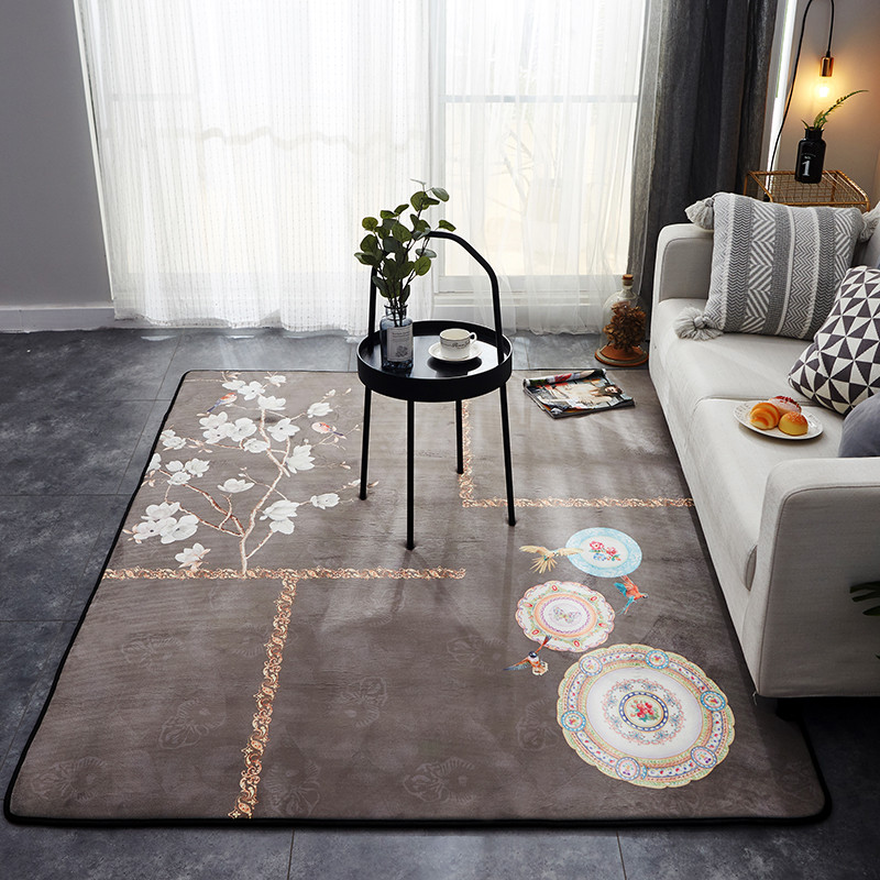 水晶绒地毯简约欧式加厚短绒客厅茶几毯家用沙发地毯垫子卧室床边毯