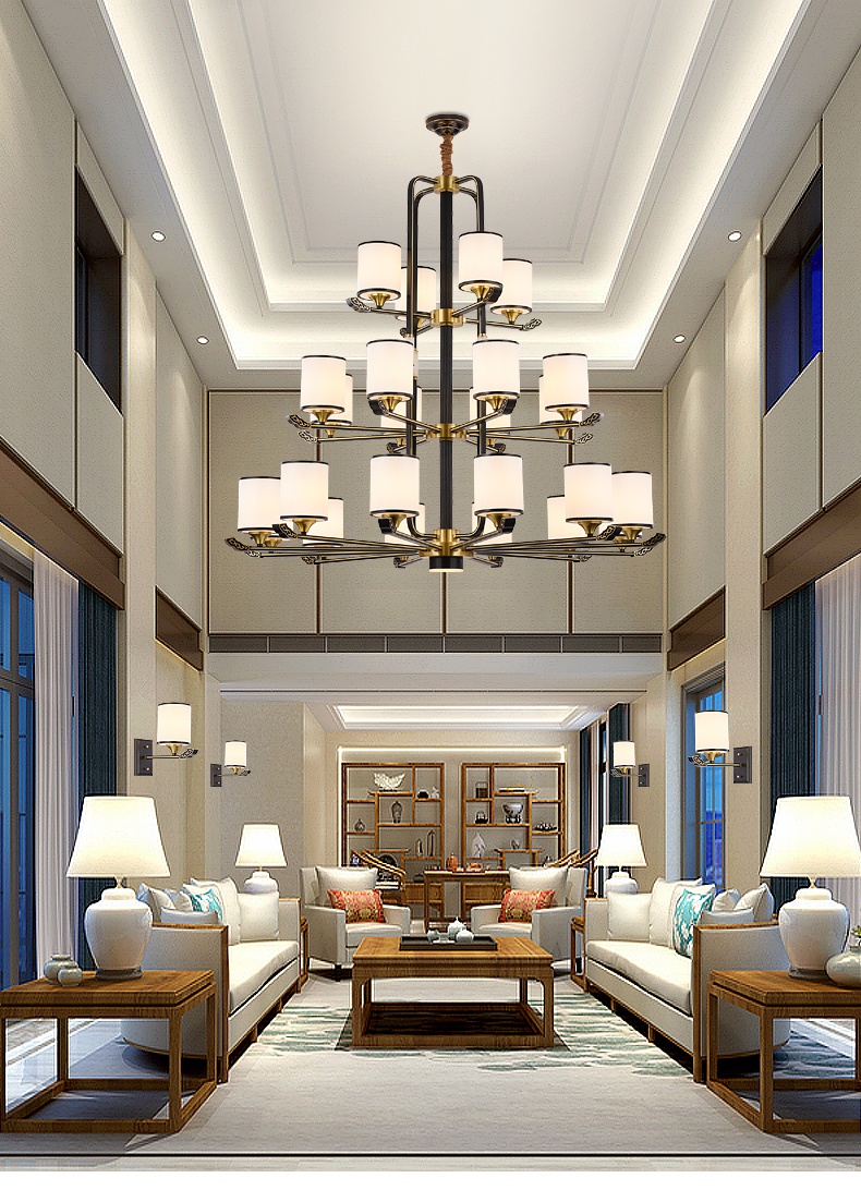 中式大吊灯客厅灯全铜复古典防尘三层吊灯中空别墅复式楼中楼灯定制40