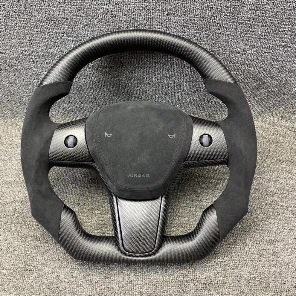 适用于特斯拉毛豆3 model3 xs yoke碳纤维方向盘改装运动平底总成定制