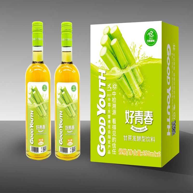 甘蔗醋饮料广西东盟好青春甘蔗醋饮料甘蔗汁发酵醋650ml玻璃装整箱6瓶