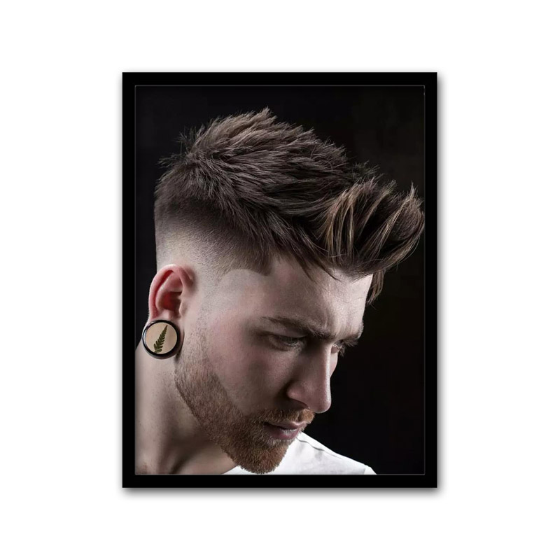 uhfw复古男士油头发型图片理发店发廊手艺人壁画美发店墙面挂画1610寸