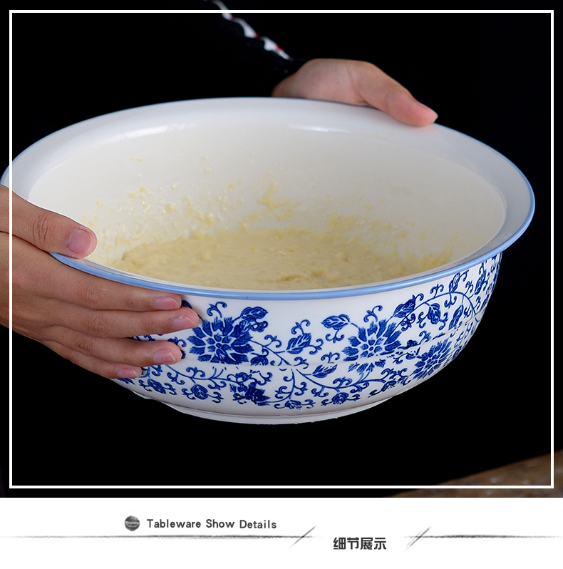 大加厚青花和面盆陶瓷家用不粘面带盖揉盆不沾面揉面发老式发面盆小号