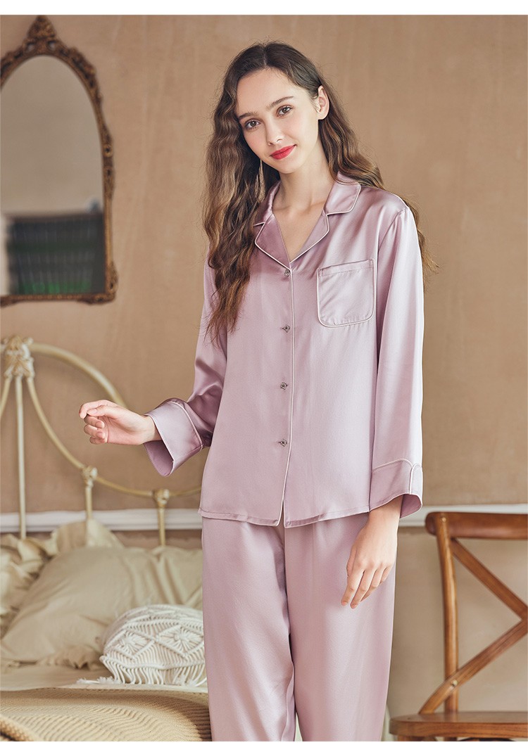 商场同款美标新款女长袖真丝睡衣套装春秋19姆米重磅桑蚕丝绸家居服冬