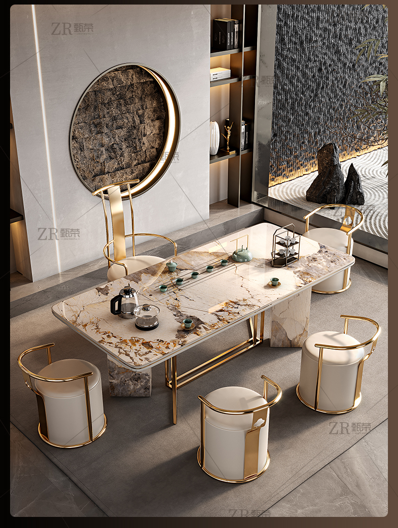 轻奢岩板茶桌椅组合大板家用客厅现代简约办公室艺术功夫茶台16米茶桌