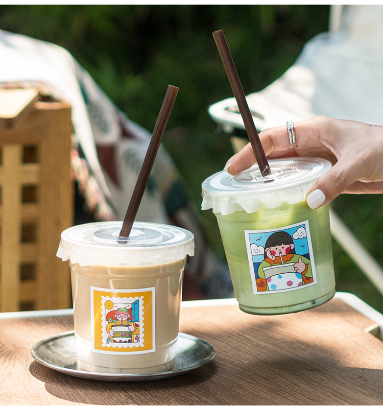 一次性咖啡杯子网红奶茶自制冷饮料水果茶pet透明带盖外卖打包杯纤