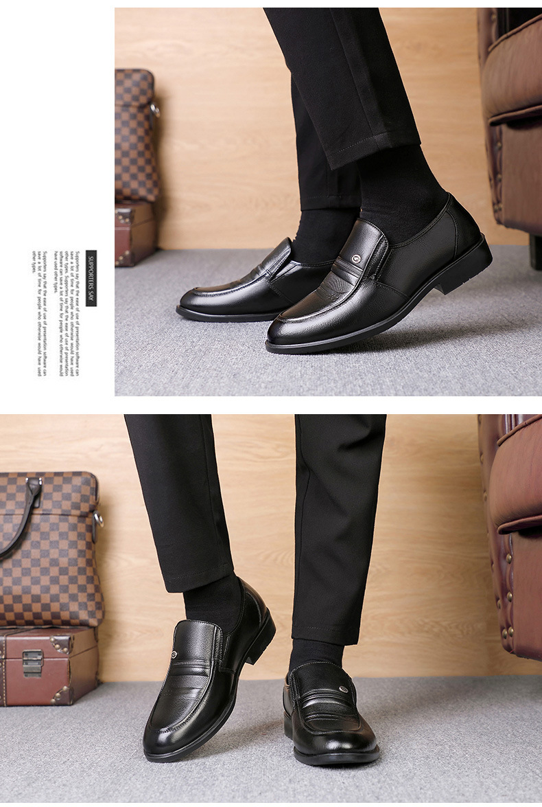 皮鞋男真皮商务正装春秋新款牛皮男士中老年套脚爸爸透气男鞋yh2101