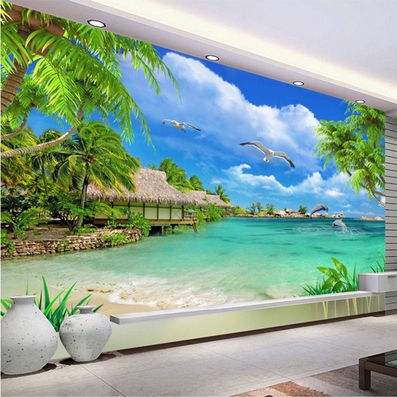 3d海景电视背景墙电视墙墙画壁画18d背景墙壁画装饰画e款无缝牛津布一