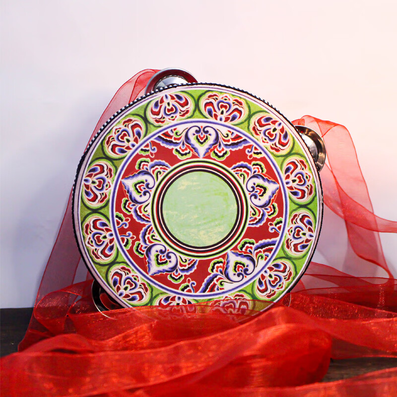 敦煌飞天舞蹈手持铃鼓汉服道具敦煌井藻图案新疆鼓直径15厘米腰鼓儿童