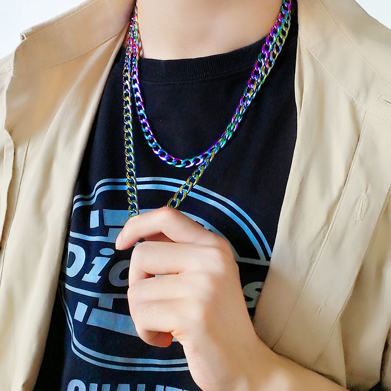 【仁尼精选】炫彩色淬火古巴链项链男潮男个性街头小众帅气嘻哈男士