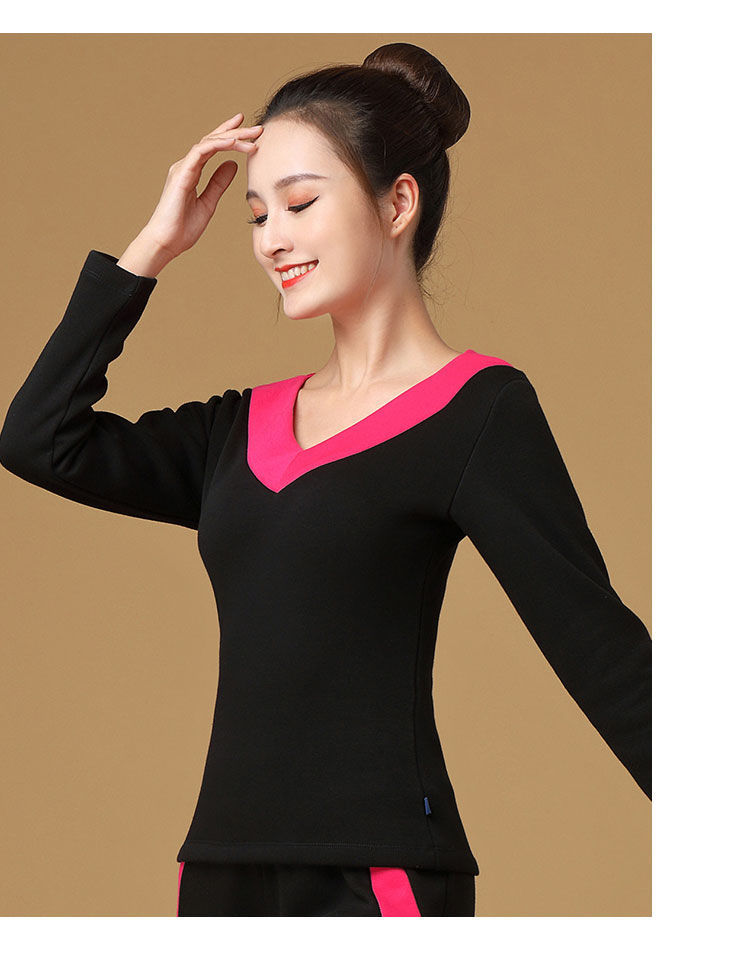 冬季广场舞服装牛奶丝加绒加厚上衣v领舞蹈服练功服跳舞衣服320克牛奶