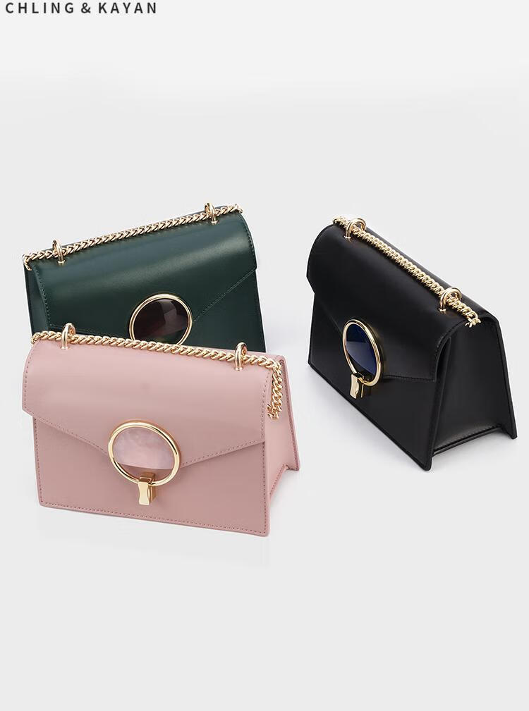 ck女包chling kayan包022新款时尚百搭半宝石链条单肩斜跨小方包潮