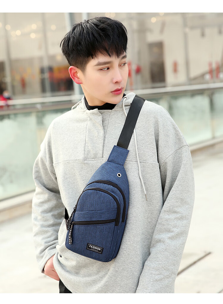 男生包斜挎包大容量胸前背包 时尚牛津布斜挎单肩包 usb耳机孔大容量