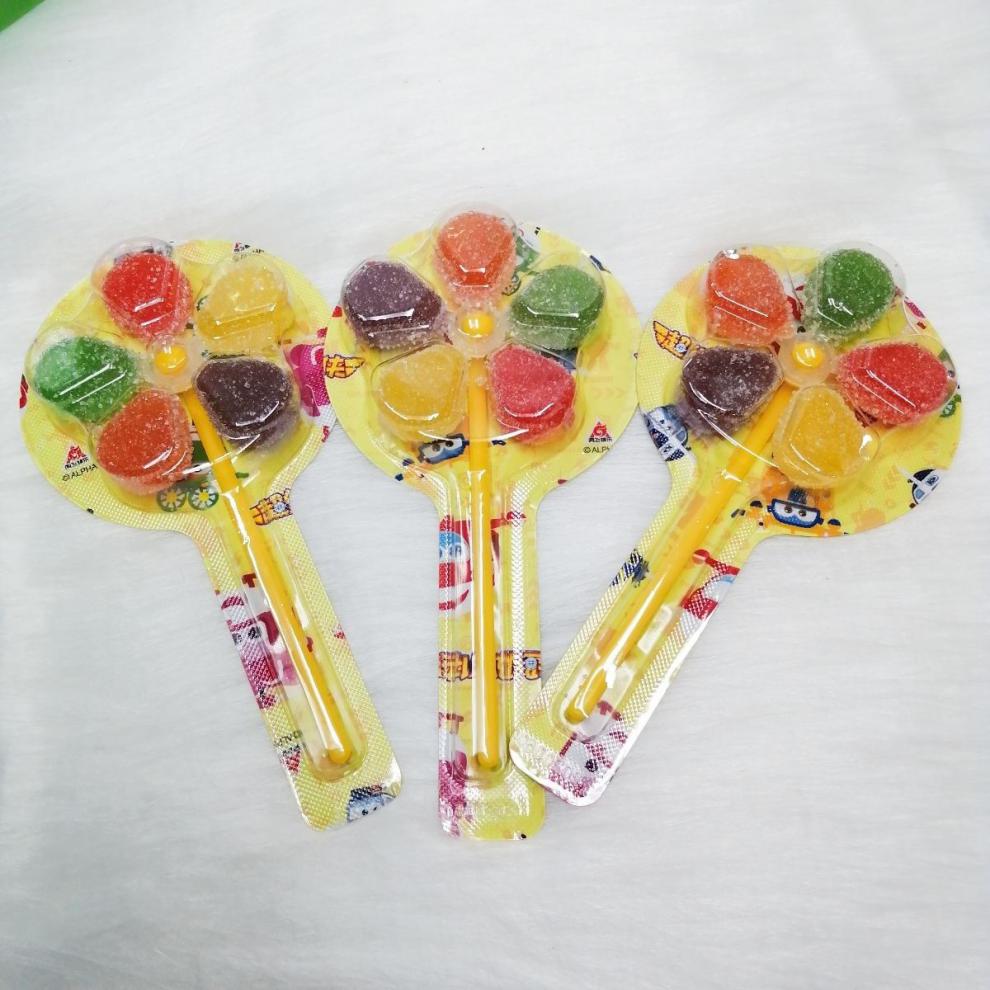 金稻谷风车糖5彩风车果町软糖造型棒棒糖凝胶糖果水果味整合批发六盒