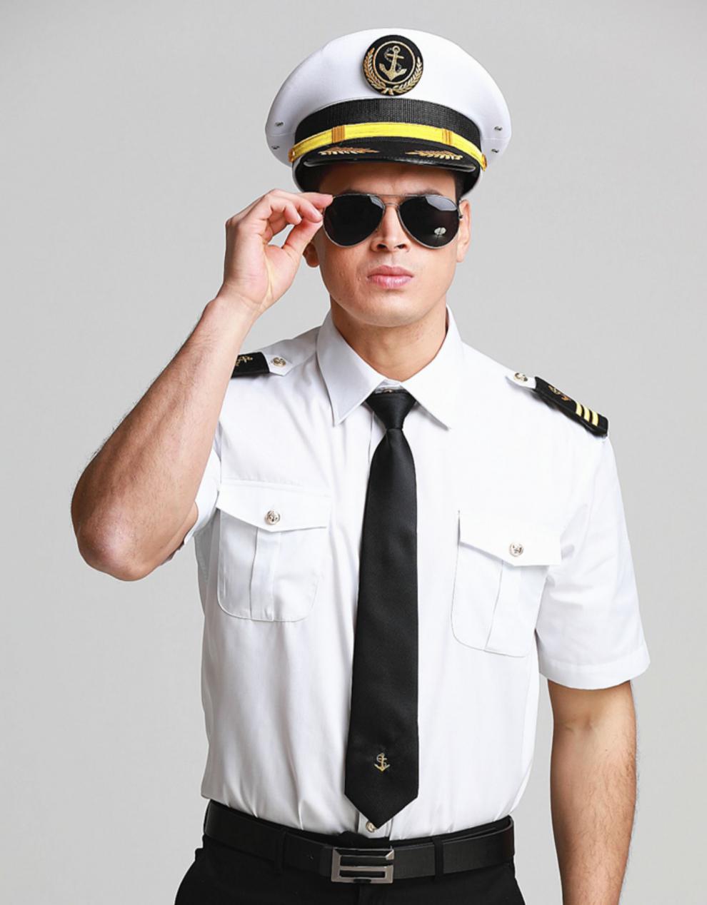 船长海员制服男白色轮机长水手衬衫邮轮游艇海事船员男航海服 白长袖