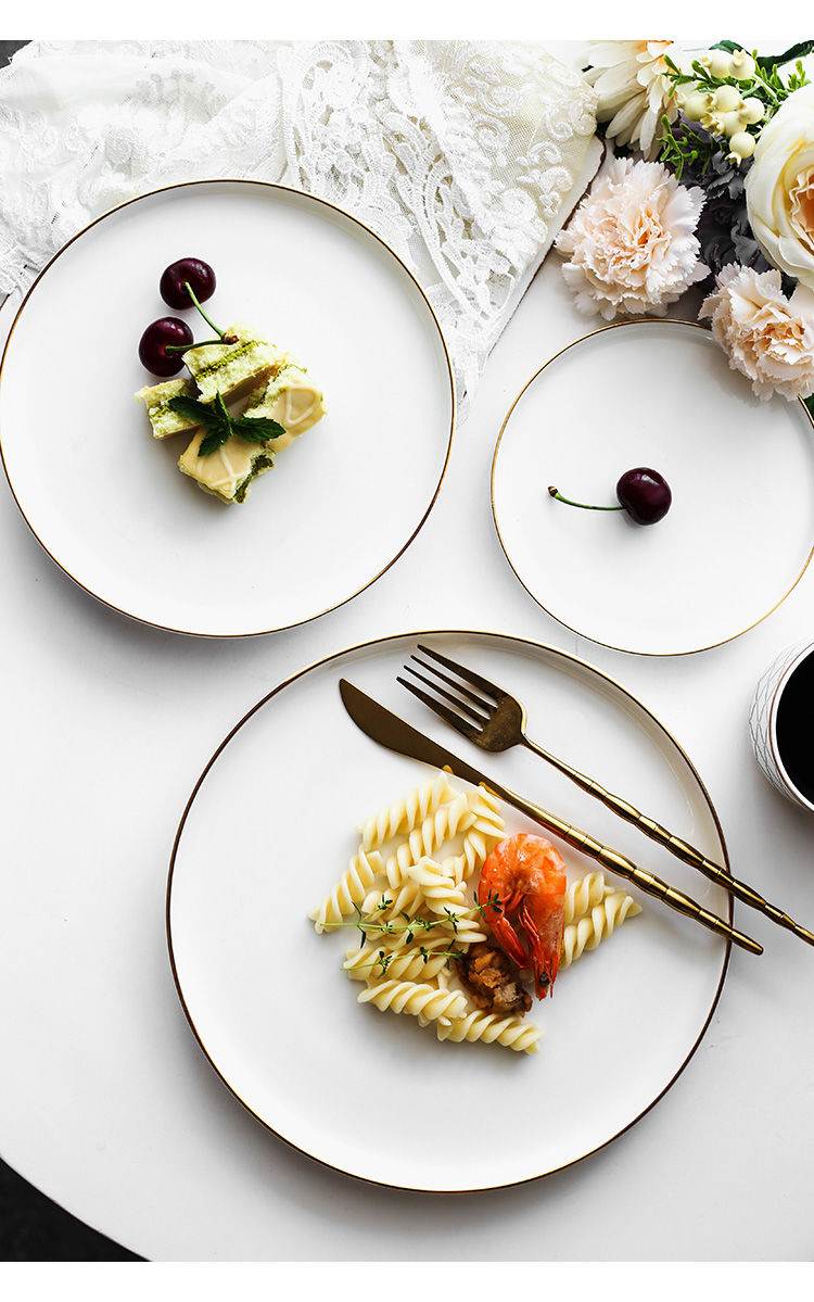 金边北欧陶瓷家用菜盘子西餐牛排盘披萨盘早餐意面圆盘创意餐具黑线8