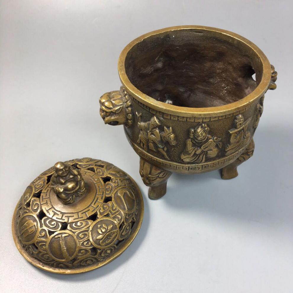 精选好货香炉古董摆件收藏纯铜八仙香炉仿古铜器八宝引佛香薰炉家居