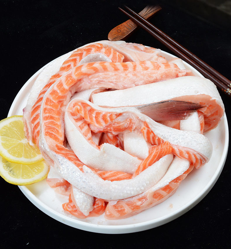 三文鱼腩条新鲜三文鱼边角料肥腩可人吃可煎鱼油带刺昌盛隆三文鱼腩条