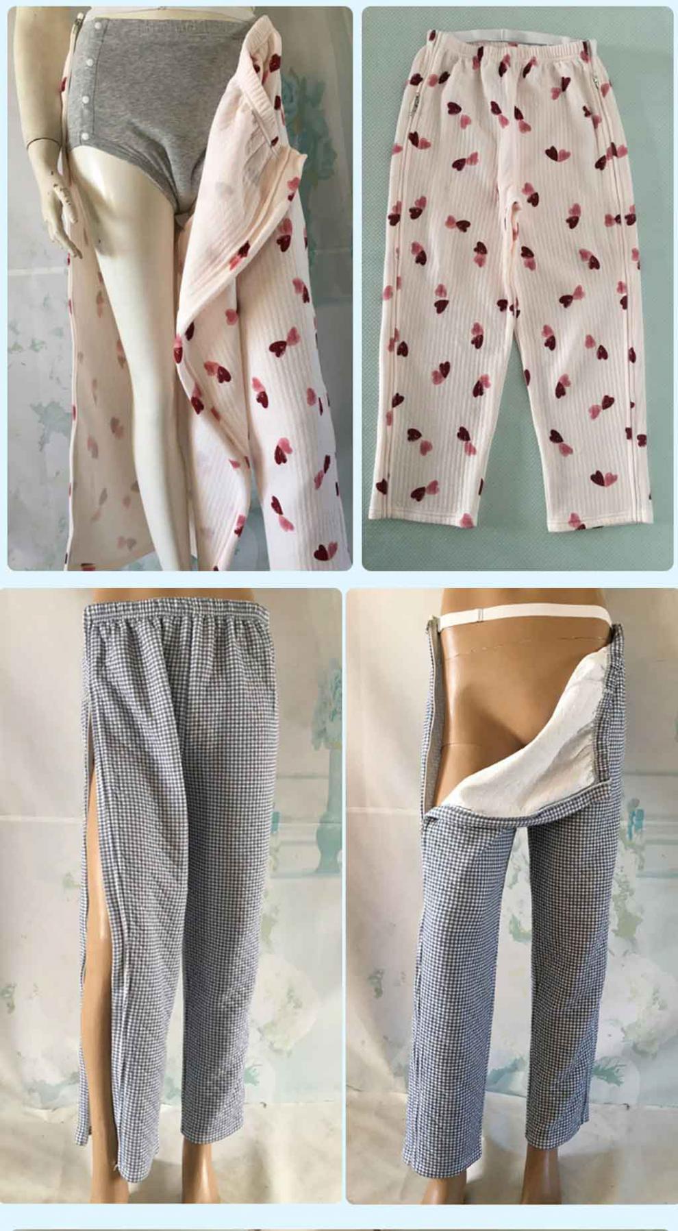 老人护理裤术后方便侧边拉链石膏裤女爱心空气层夹棉长裤双头拉链款m