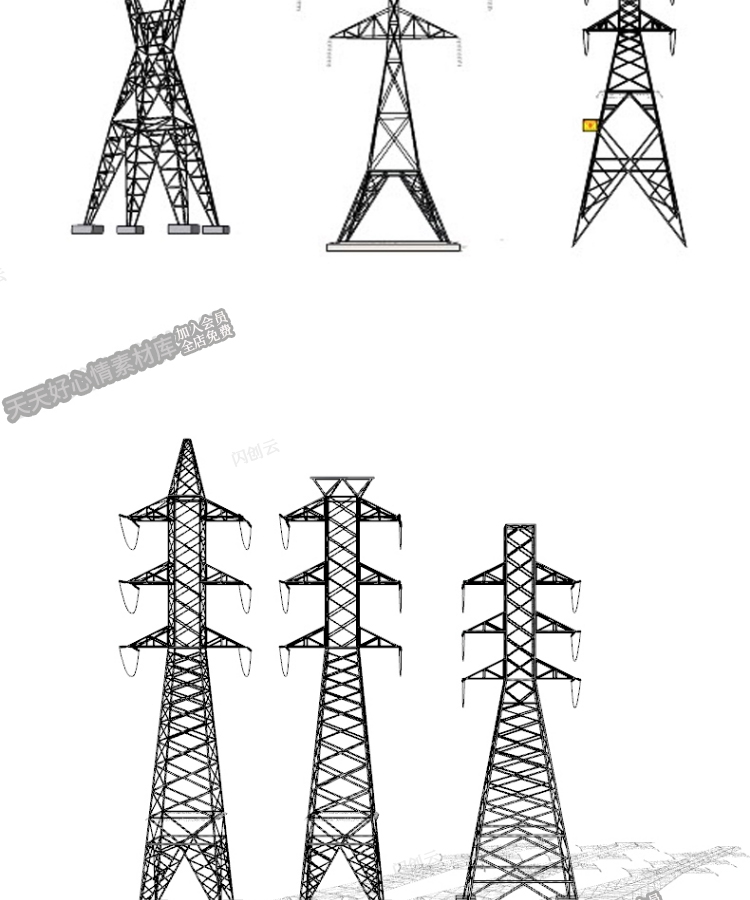 電力變壓器模型高壓電線杆信號塔變壓器電力設施電箱鋼架結構設備草圖