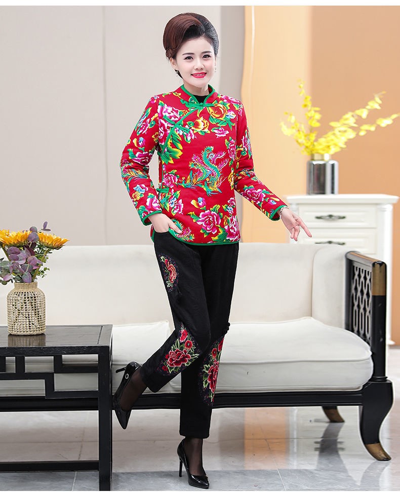 花棉袄东北大花袄花棉袄女新款秋冬民族风印花长袖保暖唐装立领 熙诗