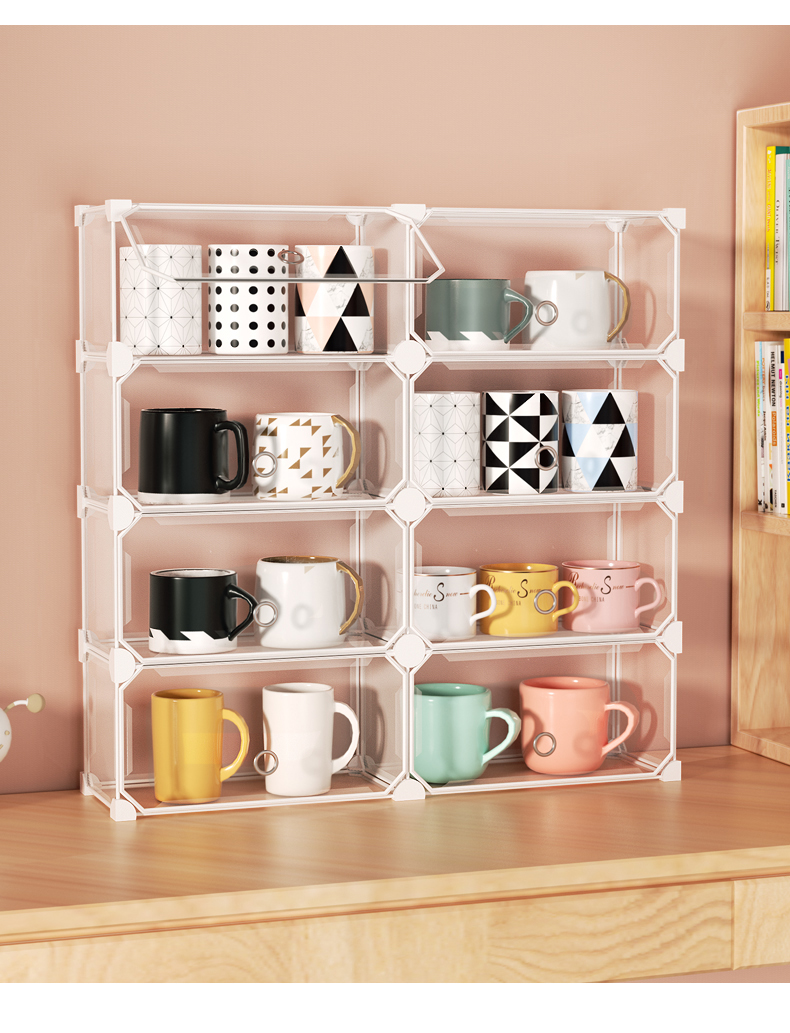 杯子置物架防尘收纳整理架子桌面水杯收纳盒取杯架水杯茶杯子柜子本白