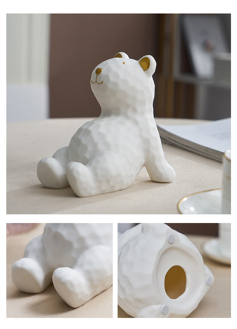 创意现代简约陶瓷小熊摆件轻奢酒柜电视柜客厅玄关家居装饰品呆呆熊一