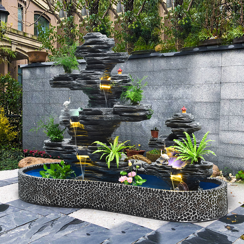 大型假山流水喷泉摆件别墅庭院鱼池户外花园阳台角落鱼缸装饰造景