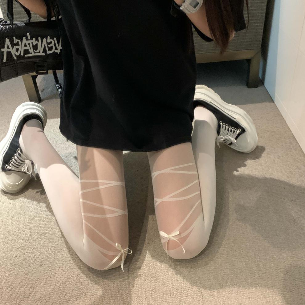 65鸢杭高品质绑带蝴蝶结暗黑丝袜薄款连裤袜春秋夏季日系白色丝袜