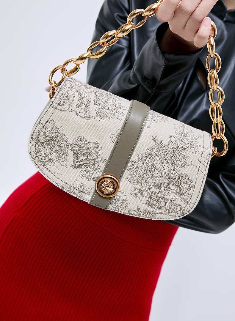 官网22夏ck2-20671355女士刺绣水墨花卉链条手提斜挎包小&ck女士包包