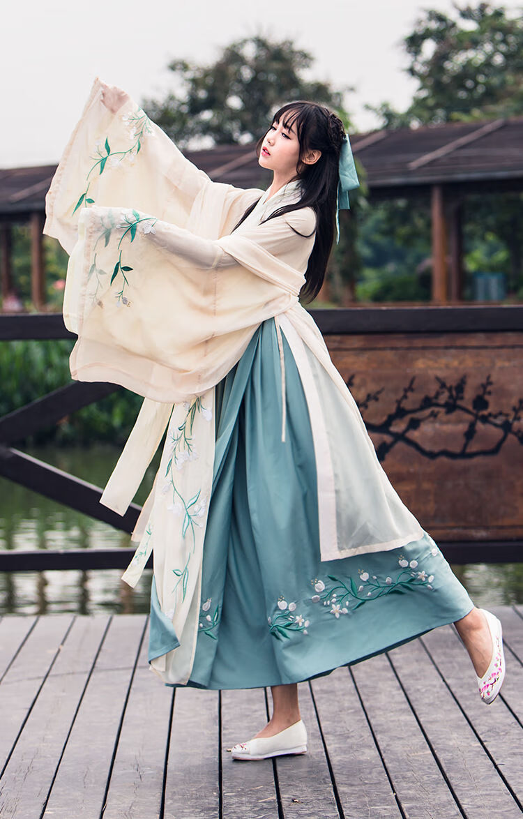 lp汉服女学生中国风广袖长款齐腰襦裙杜若魏晋风日常改良流仙裙套装上