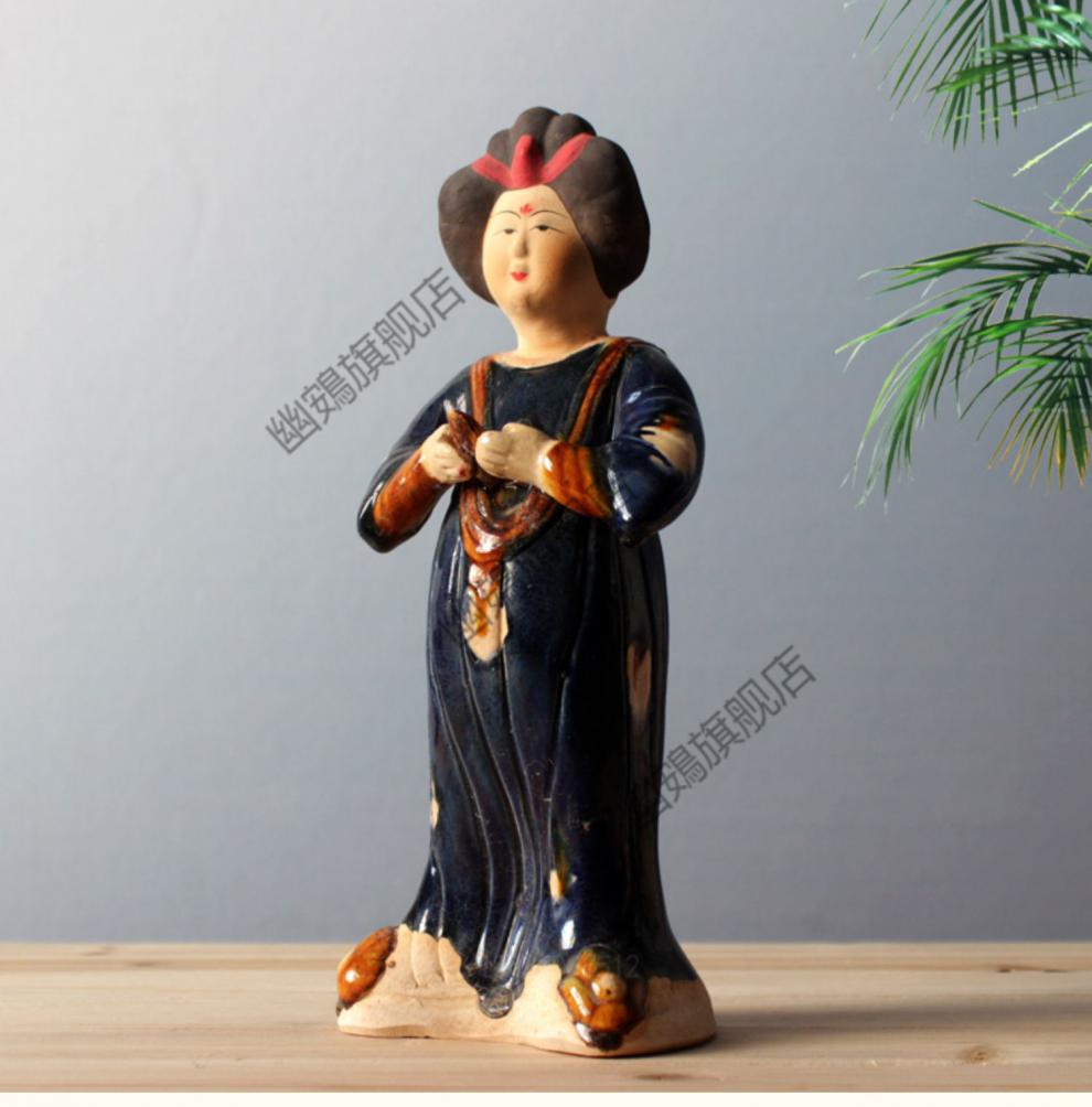 唐三彩仕女 唐仕女摆件乐器俑侍女陶俑胖妞肥婆古玩收藏仿古唐三彩