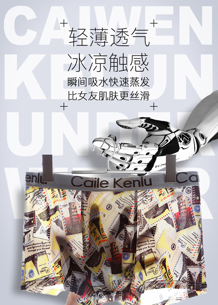 ck内裤男士冰丝超薄款夏季青年平角裤莫代尔纯棉裆四角裤头男 四条:c