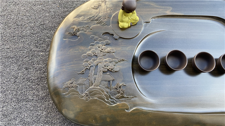 端砚茶盘玉石茶盘自然歙砚原石茶台山水茶盘手工雕刻茶海砚石头茶托