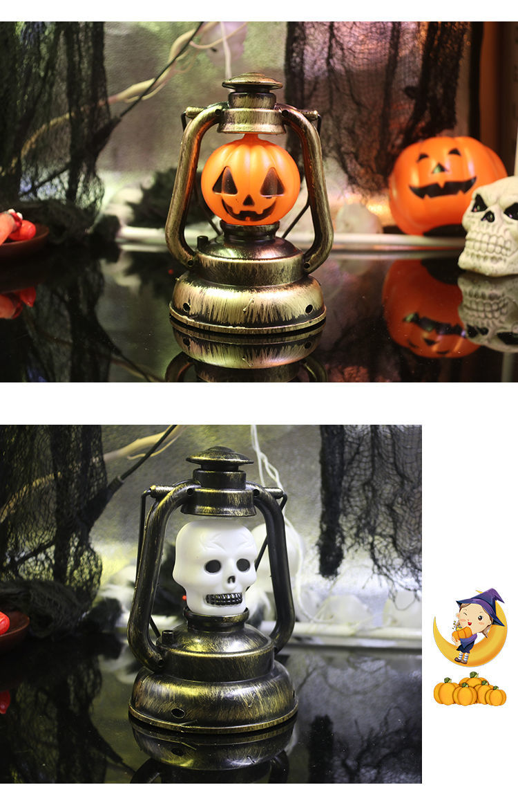南瓜灯笼万圣节骷髅手提小夜灯马灯鬼叫发光发声南瓜灯鬼屋酒吧装饰