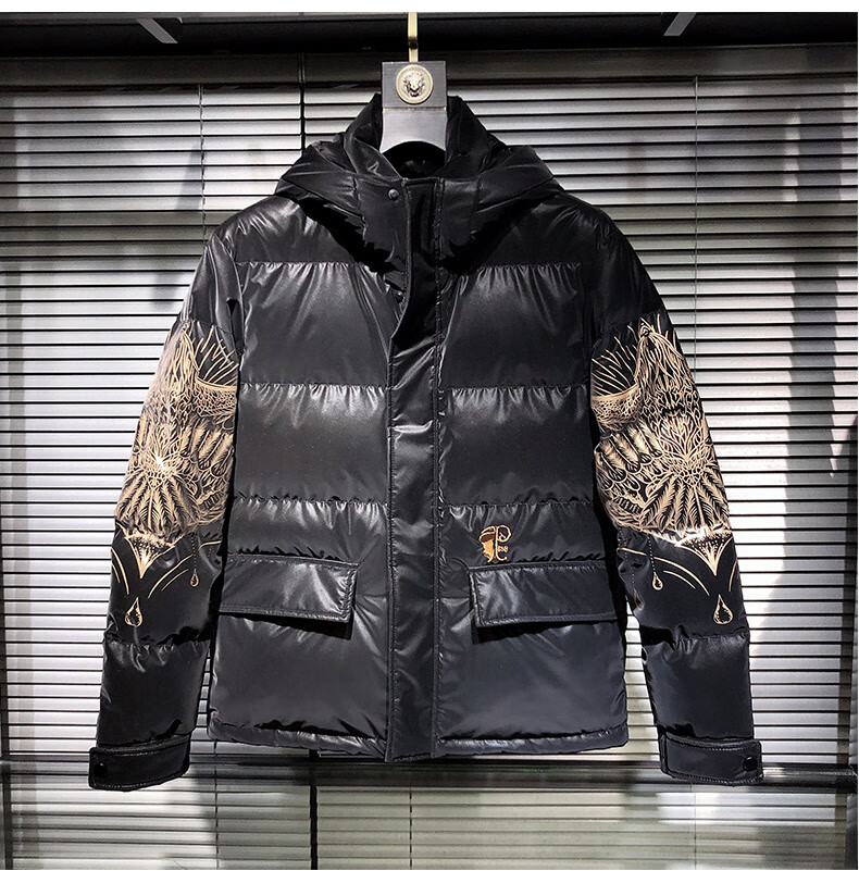 gazgiz香港轻奢潮牌2021冬季新款羽绒服男时尚老鹰印花刺绣潮流修身连