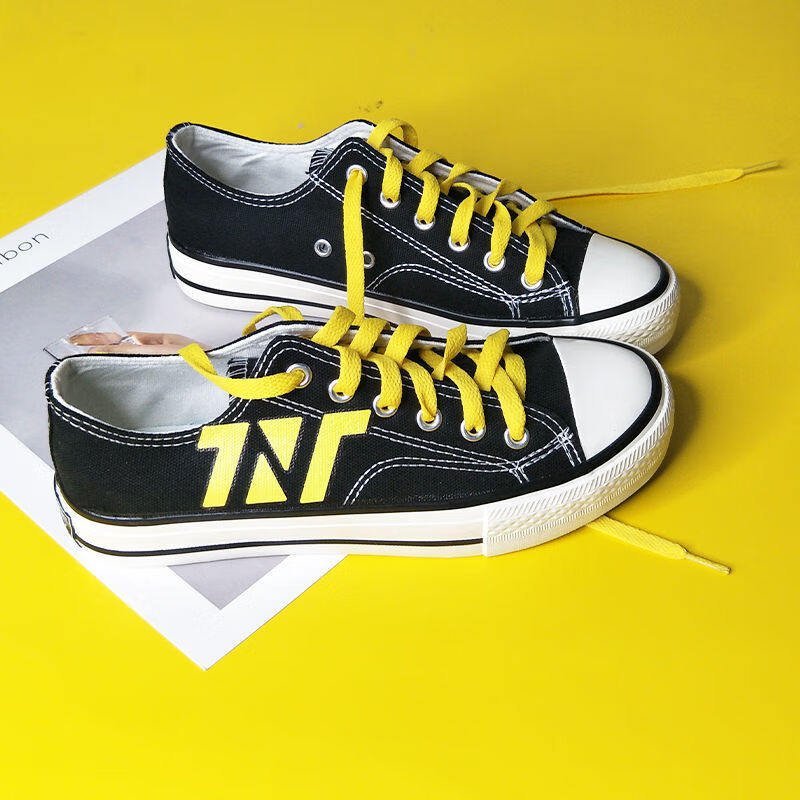 tnt时代少年团同款鞋透气帆布鞋刘耀文丁程鑫周边学生板鞋子黑色爱心