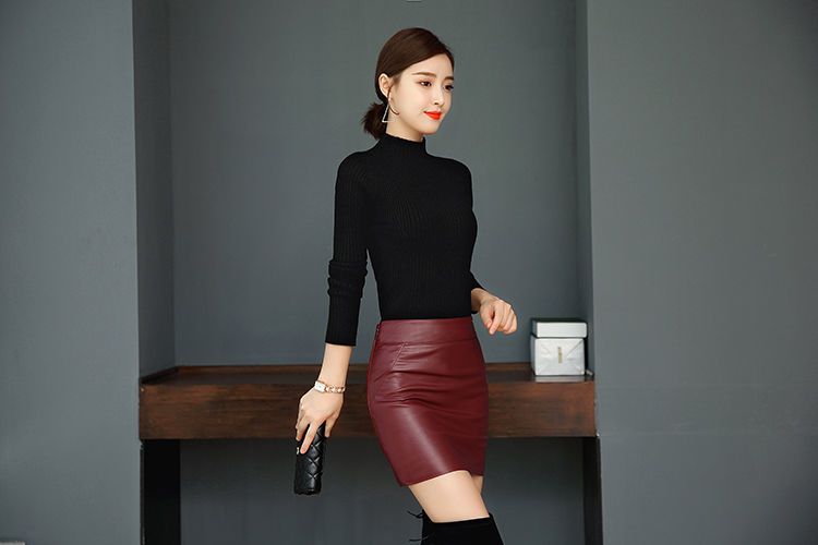 恒源祥同款 皮裙半身裙女秋冬pu皮修身短款包臀裙一步裙半身裙潮 黑色