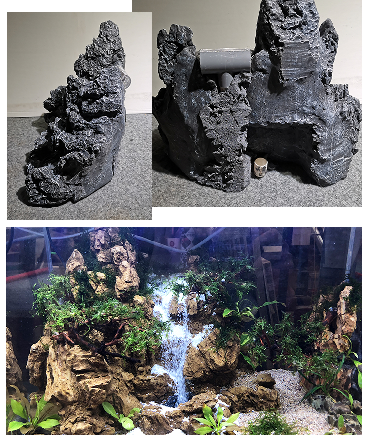 魚缸水中流沙瀑布造景成品套餐青龍松皮石骨架假山無噪音手工打造水泵