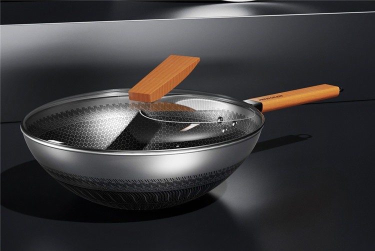 小米有品美仕杰不锈钢蜂窝全面屏网纹炒锅不粘锅炒菜锅30cm耐刮耐磨