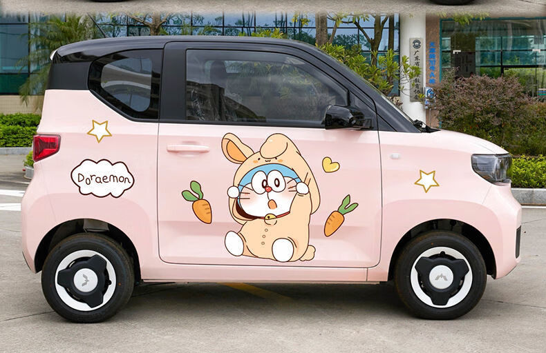 五菱宏光miniev马卡龙车贴哆啦a梦蓝胖子叮当猫电动汽车身装饰贴 a款