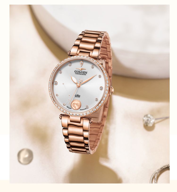 古尊表golgen手表女机械表18k金星座镶钻轻奢时尚时装表双子座gn6178