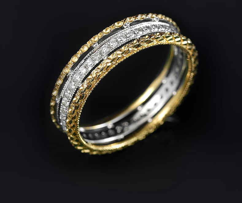 knriquen 钻石戒指女男款宫廷风意大利复古工艺拉丝分色工艺时尚定制