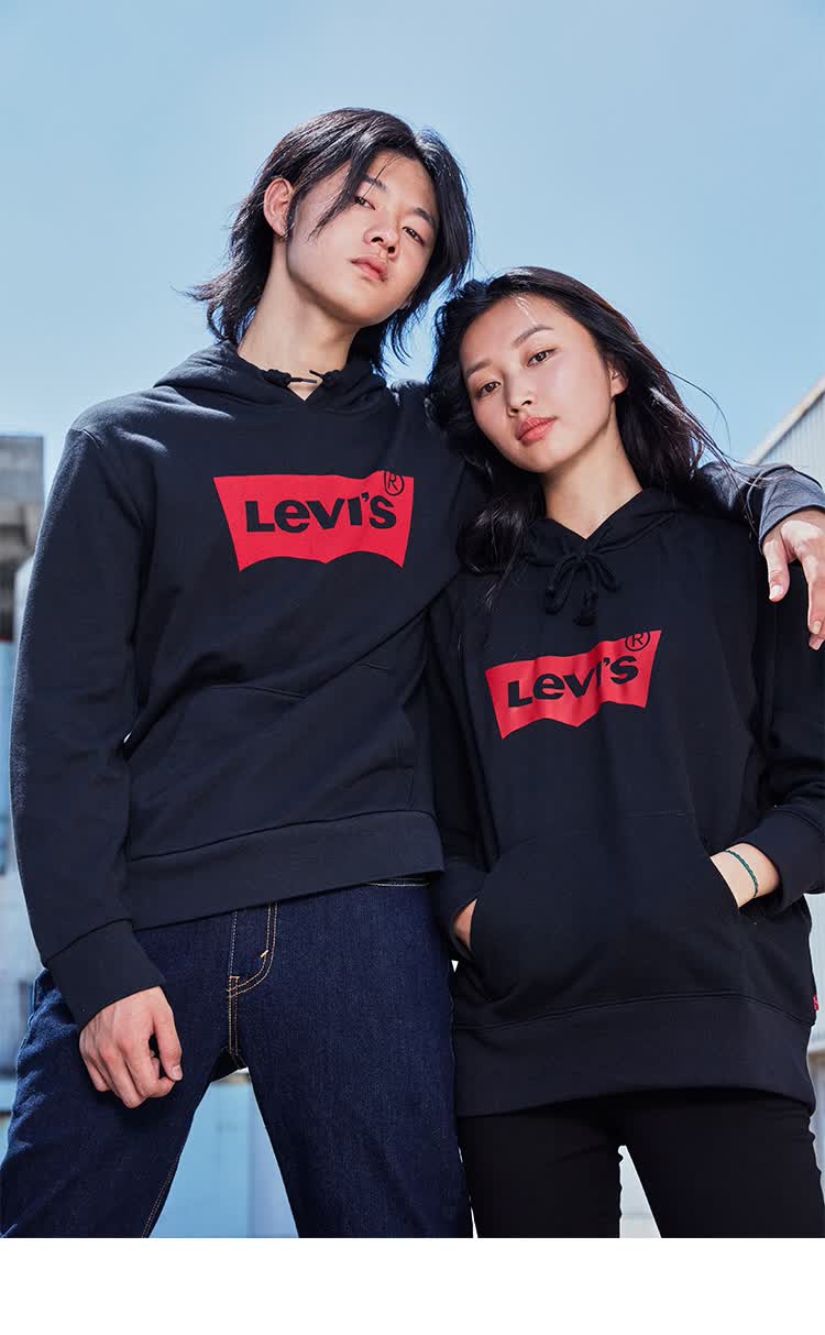 levis李维斯男女经典logo连帽抽绳卫衣19622灰色0008s