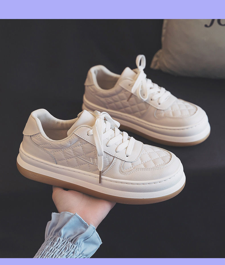 小白鞋女新款菱格秋款板鞋学生韩版百搭秋季厚底大头女鞋白色35