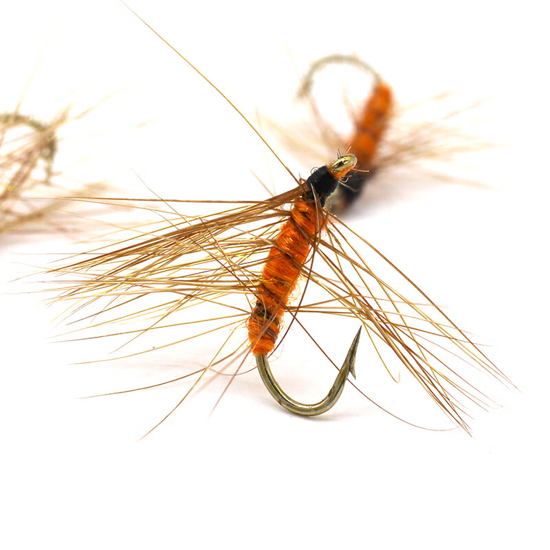 飞蝇钩路亚马口白条毛钩红眼橙色罗非草鱼假饵仿真小号钩钓鱼神器16号