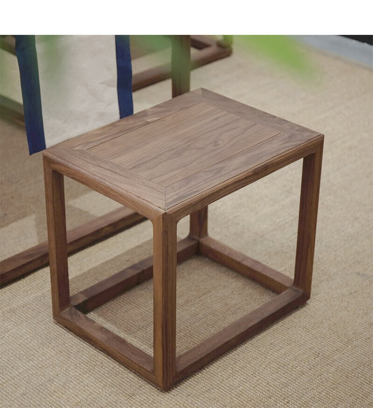 新中式方凳老榆木矮凳实木小板凳化妆换鞋凳禅意家用茶凳子黑胡桃色