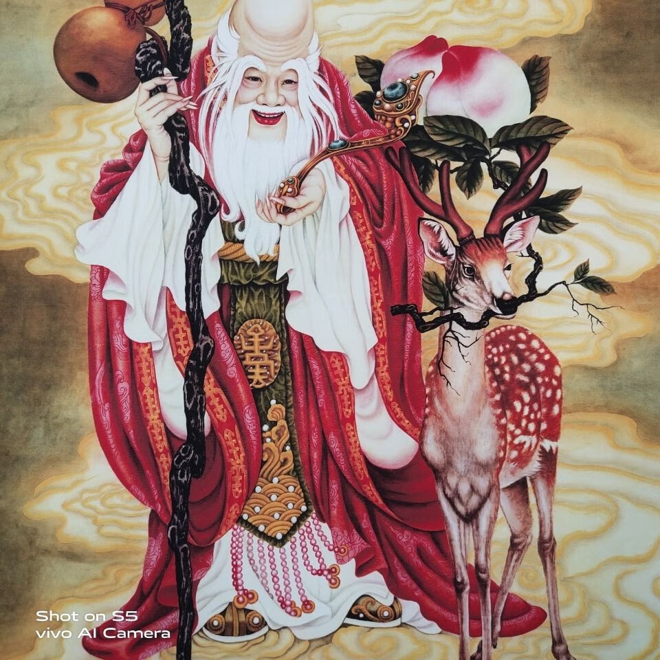新品福禄寿字画卷轴客厅玄关背景墙装饰国画挂画福禄寿图寿星17075